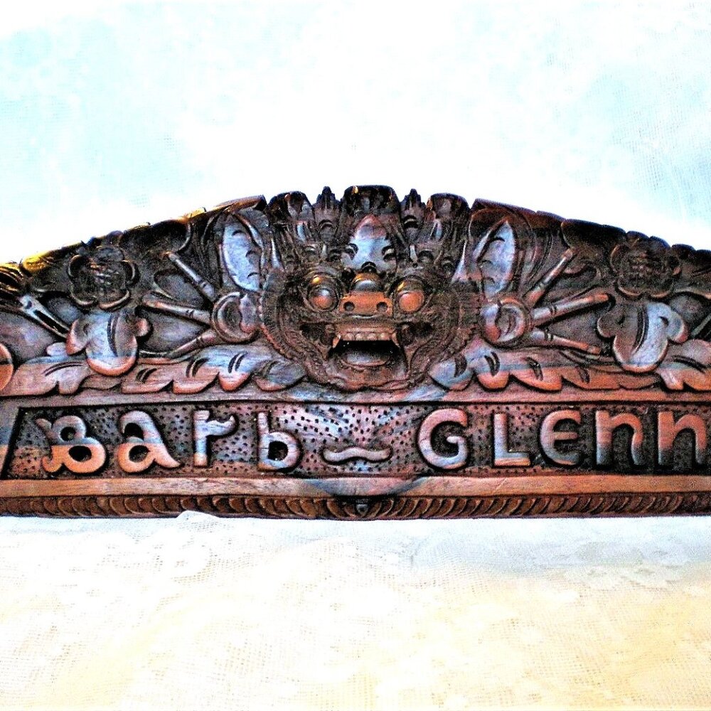 Hand Carved Wooden Balinese Dragon Head Name Plate Decor Decoration Art Plaque
